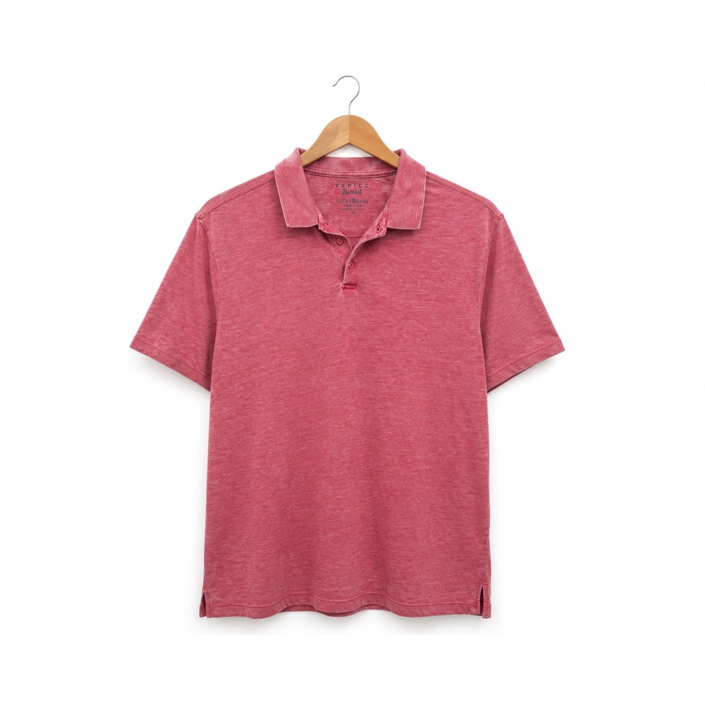 Lucky Brand Venice Polo Shirt Men's 2XL Heathered Pink Short Sleeve Casual